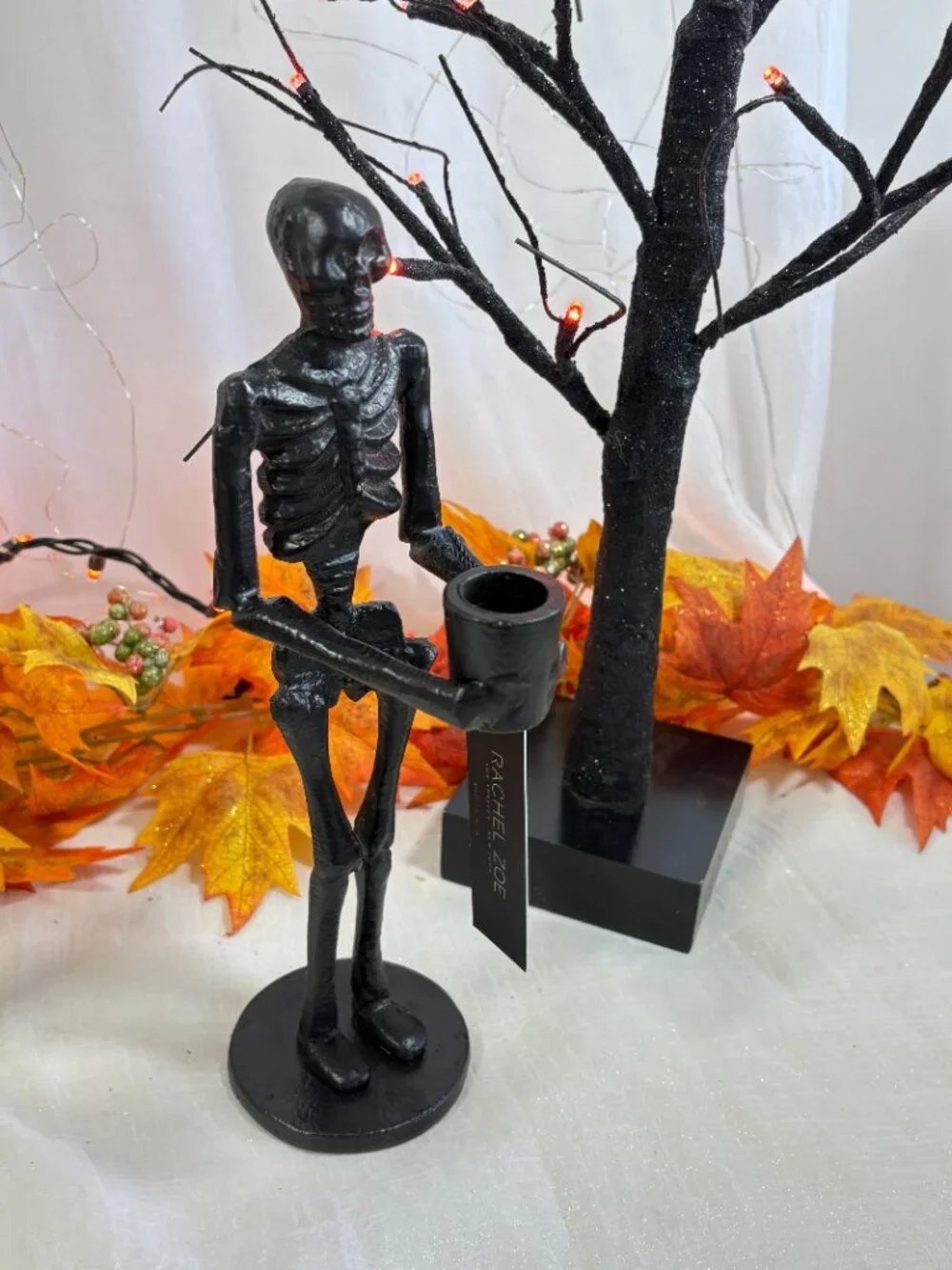 Rachel Zoe Set of 2 Halloween Spooky Chic Black Skeleton Candle Holder New 12